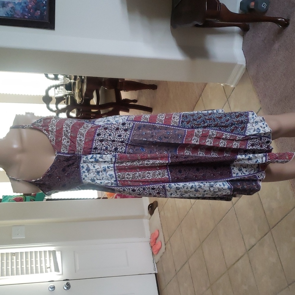 Lori + Mari m racer spaghettistrap patchwork plaid swing dress